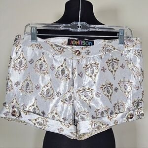 Y2K Old Stock Designer Johnson Silver Brocade Silk Lined Short Shorts Party Time